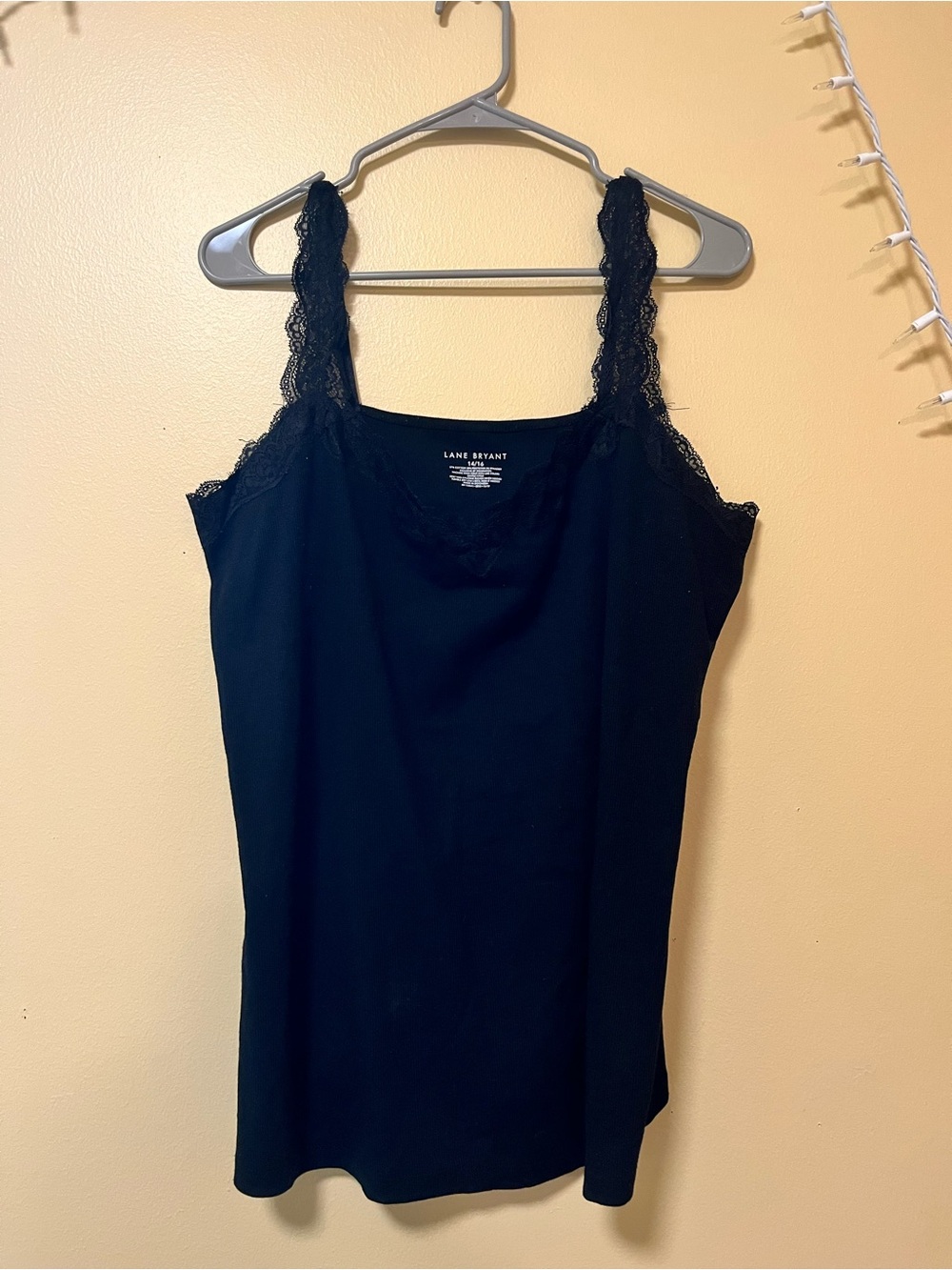 Lane Bryant Black Ribbed Lace-Trim Top